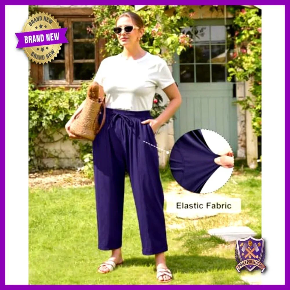 Plus Size Palazzo Pants Wide Leg Lounge Drawstring Ankle Cropped Casual
